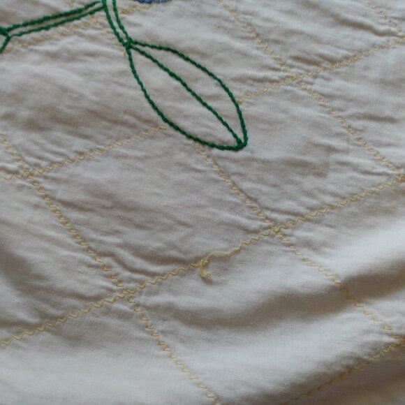 Vintage Handmade Quilt 64" by 42 1/4" Country Children Dancing Birds Embroidered - Picture 9 of 14